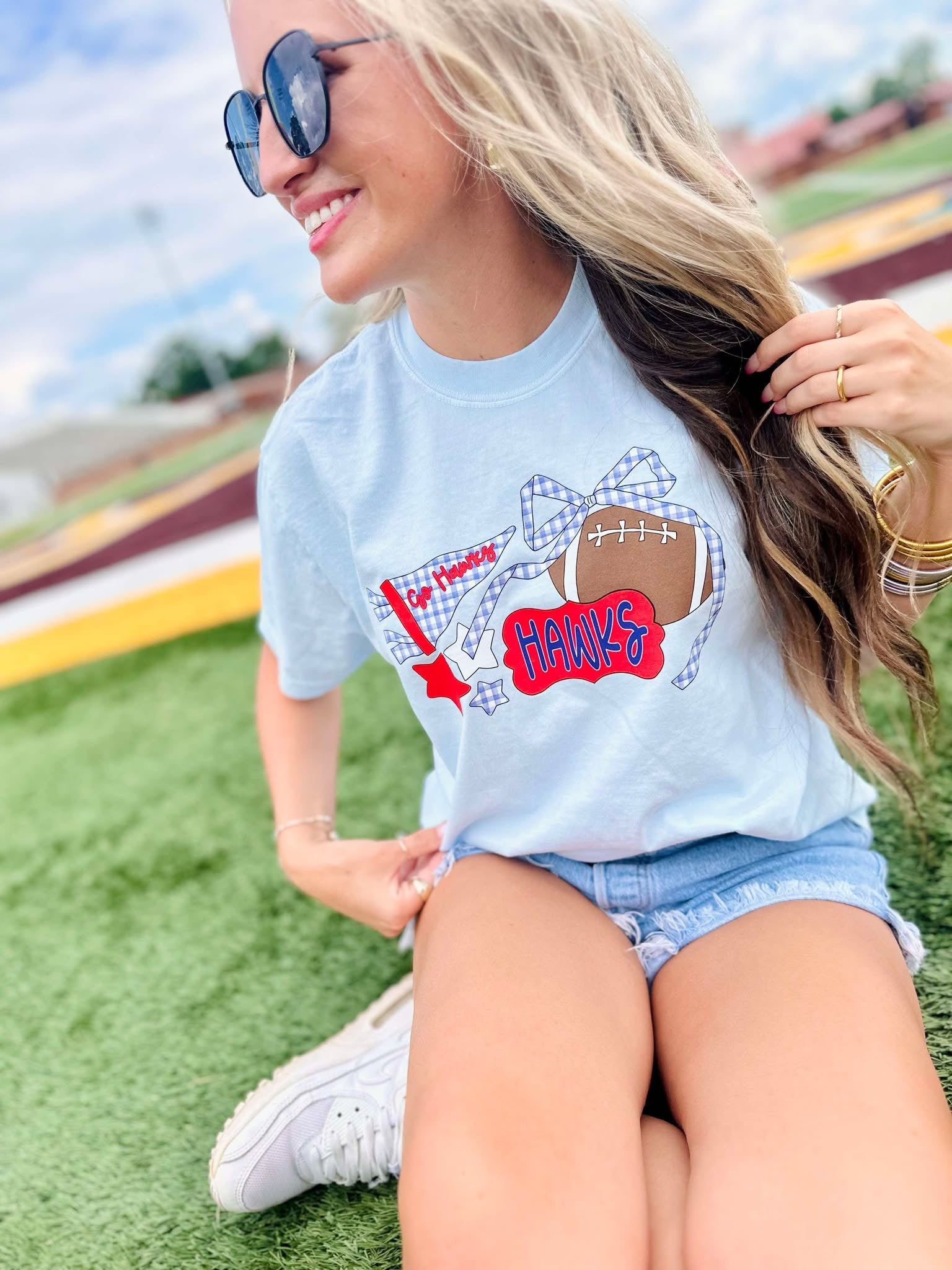Gingham Bow Football Collage Graphic Tee