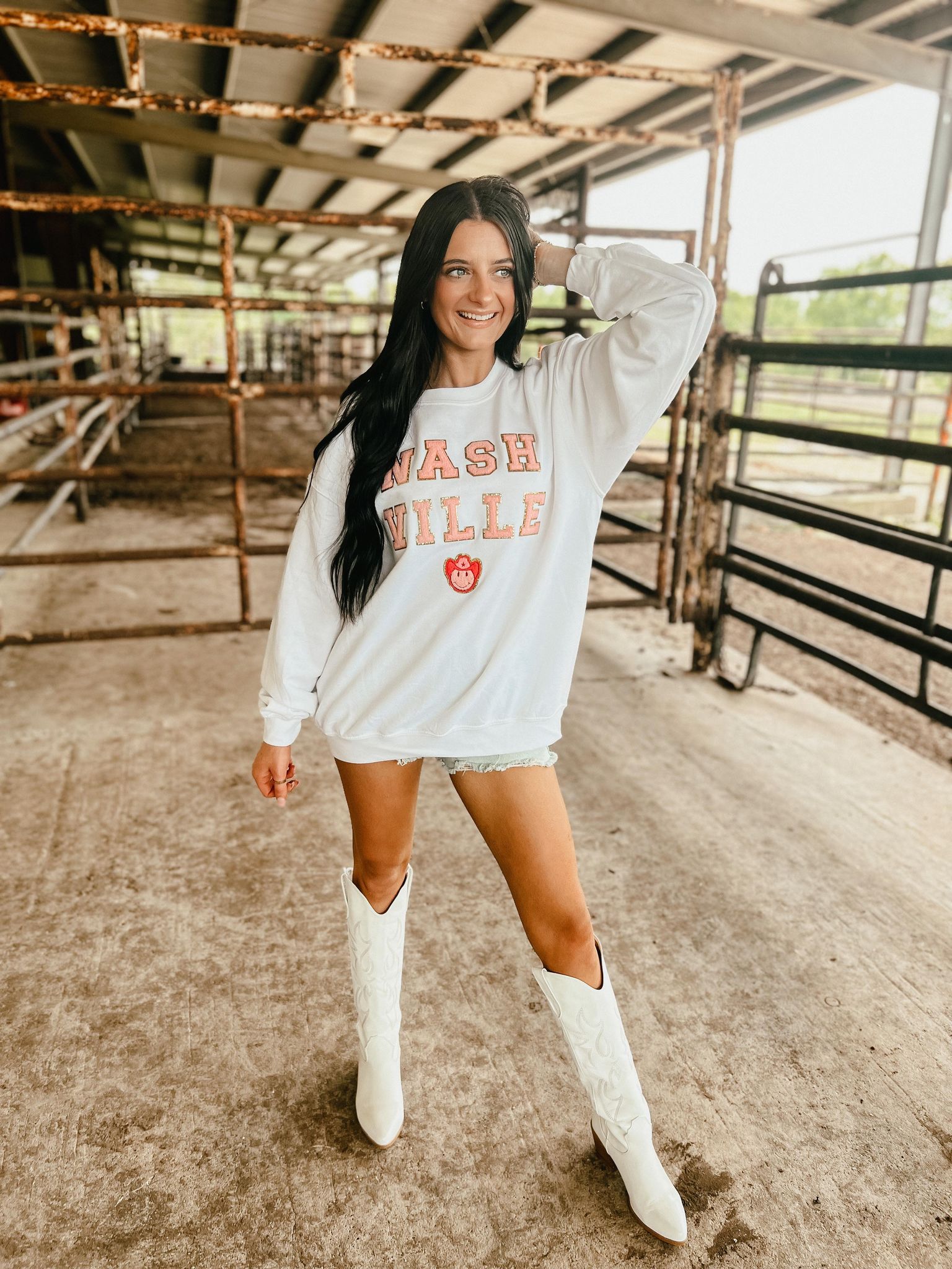 Nash Pink Cowgirl Happy Patch Sweatshirt