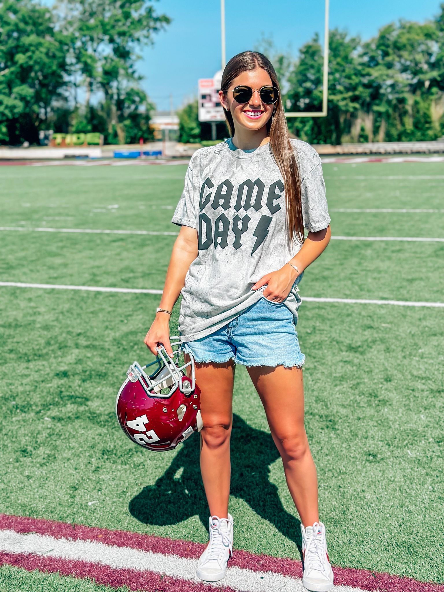 Game Day Band Font Lightning Mineral Wash Puff Tee