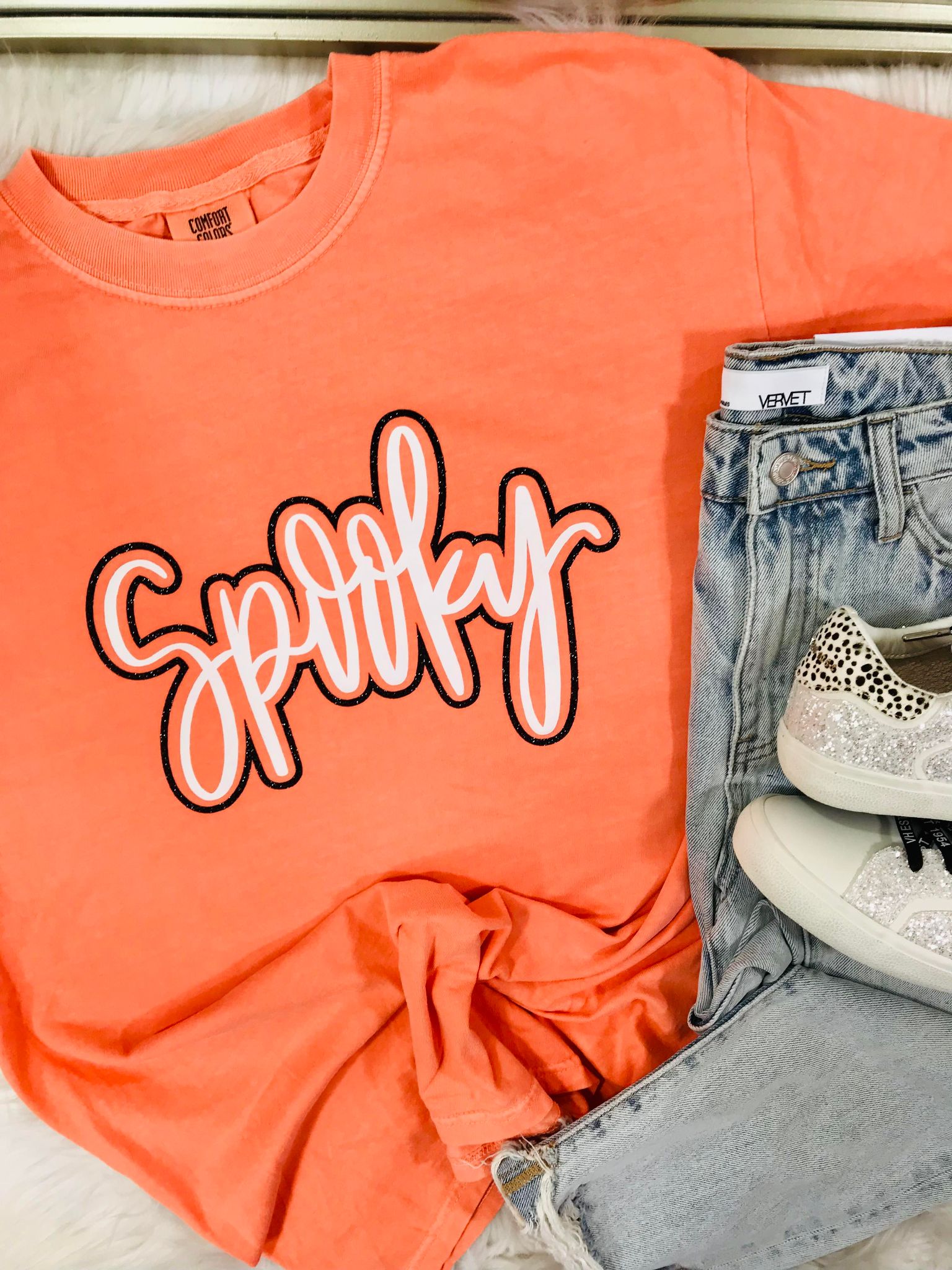 Spooky Cursive glitter Puff Combo Tee