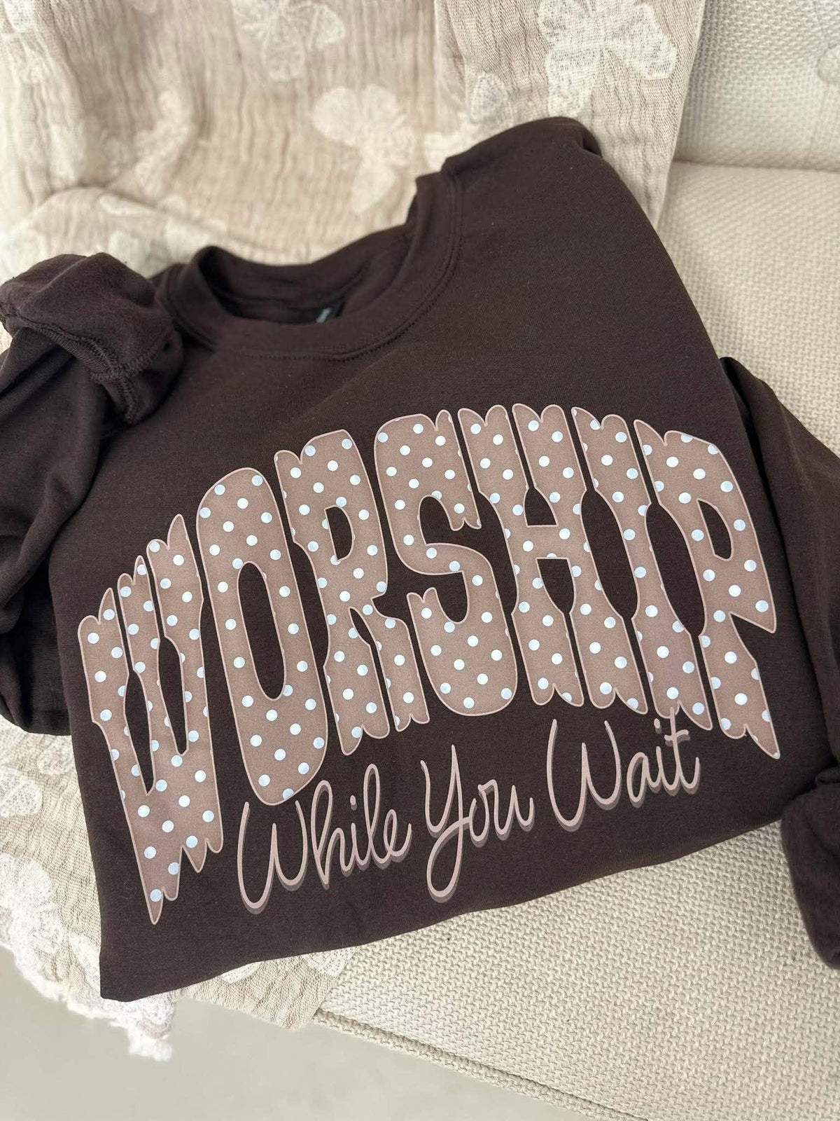 Worship While You Wait Polka Dot FAITH141 DTF Graphic Design
