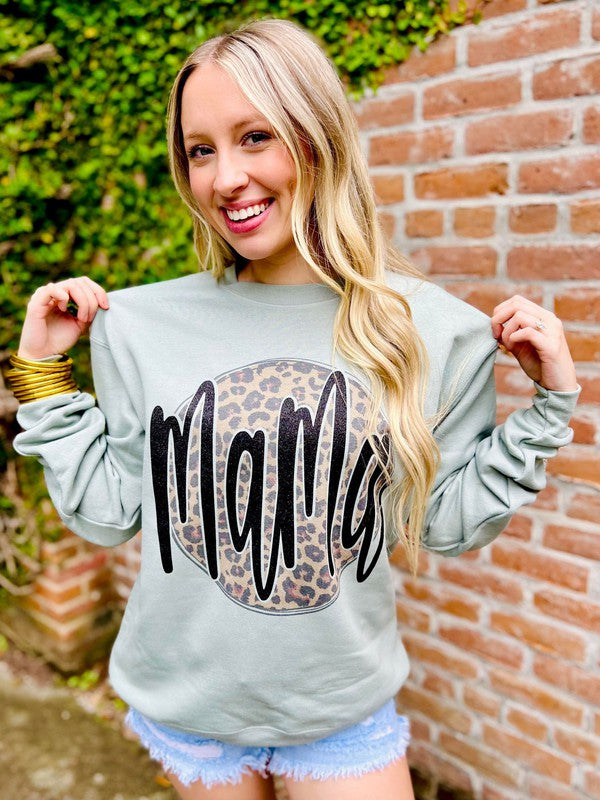 Mama Leopard Circle Glitter Sublimation Sweatshirt