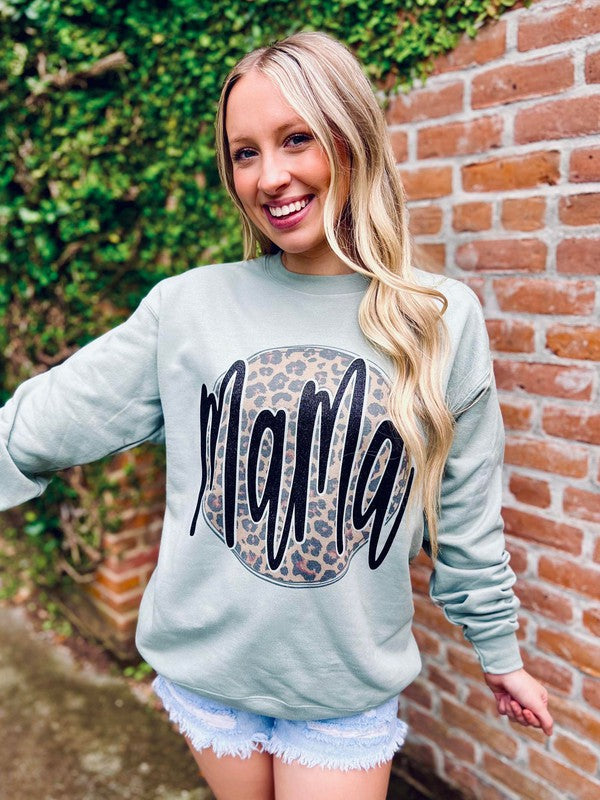 Mama Leopard Circle Glitter Sublimation Sweatshirt