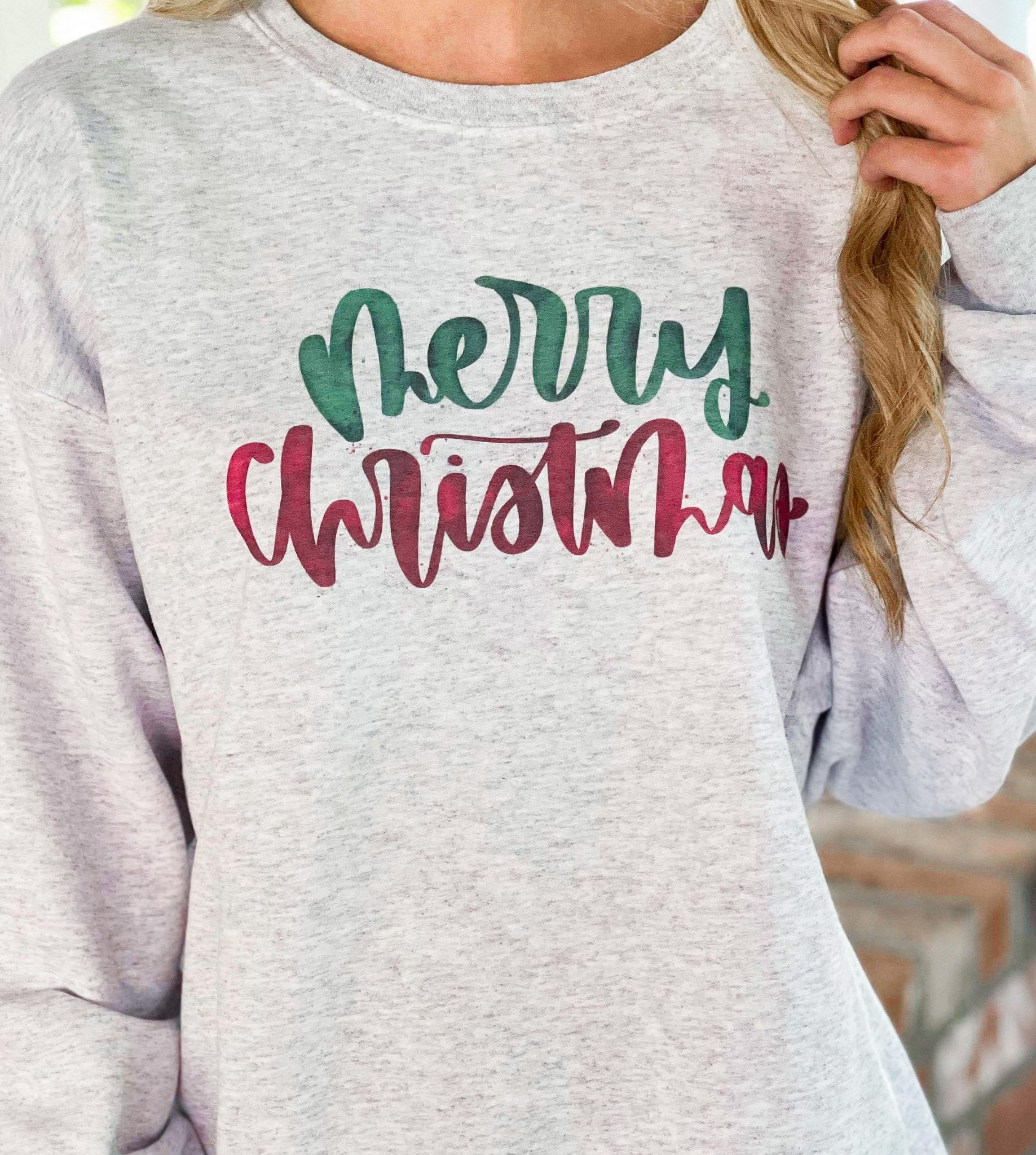 Merry Christmas Green Over Red Sweatshirt