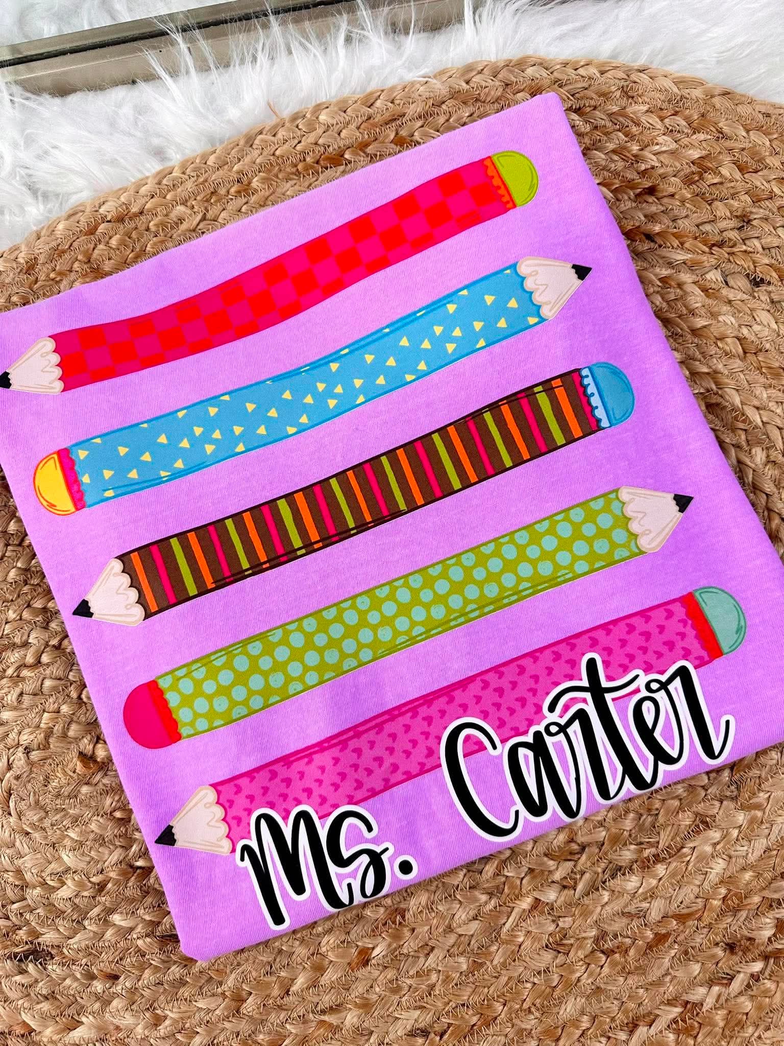 Stacked Pencil Teacher Custom TEACH11 Graphic DTF Top