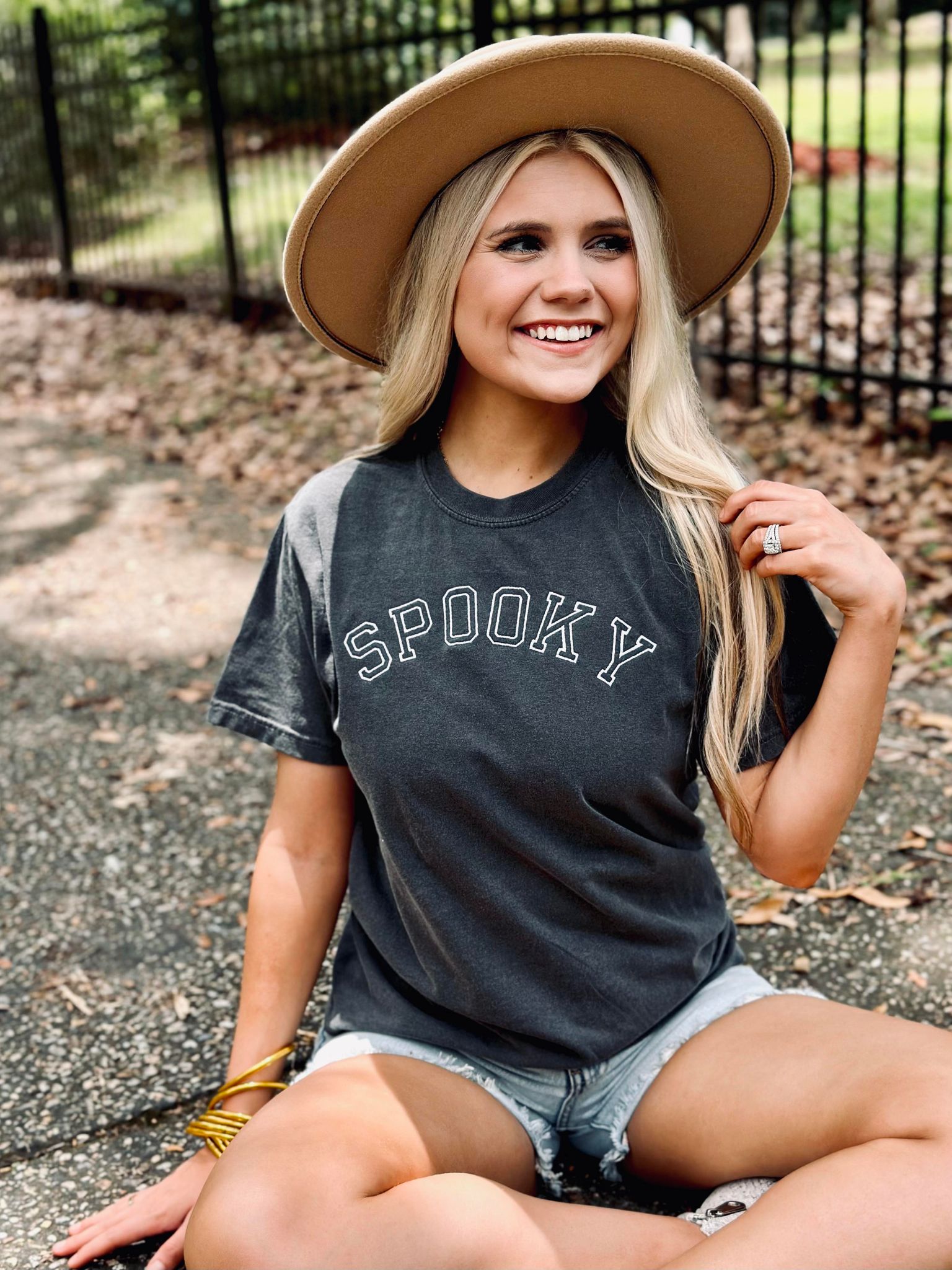 Spooky Curved Varsity Embroidered Tee