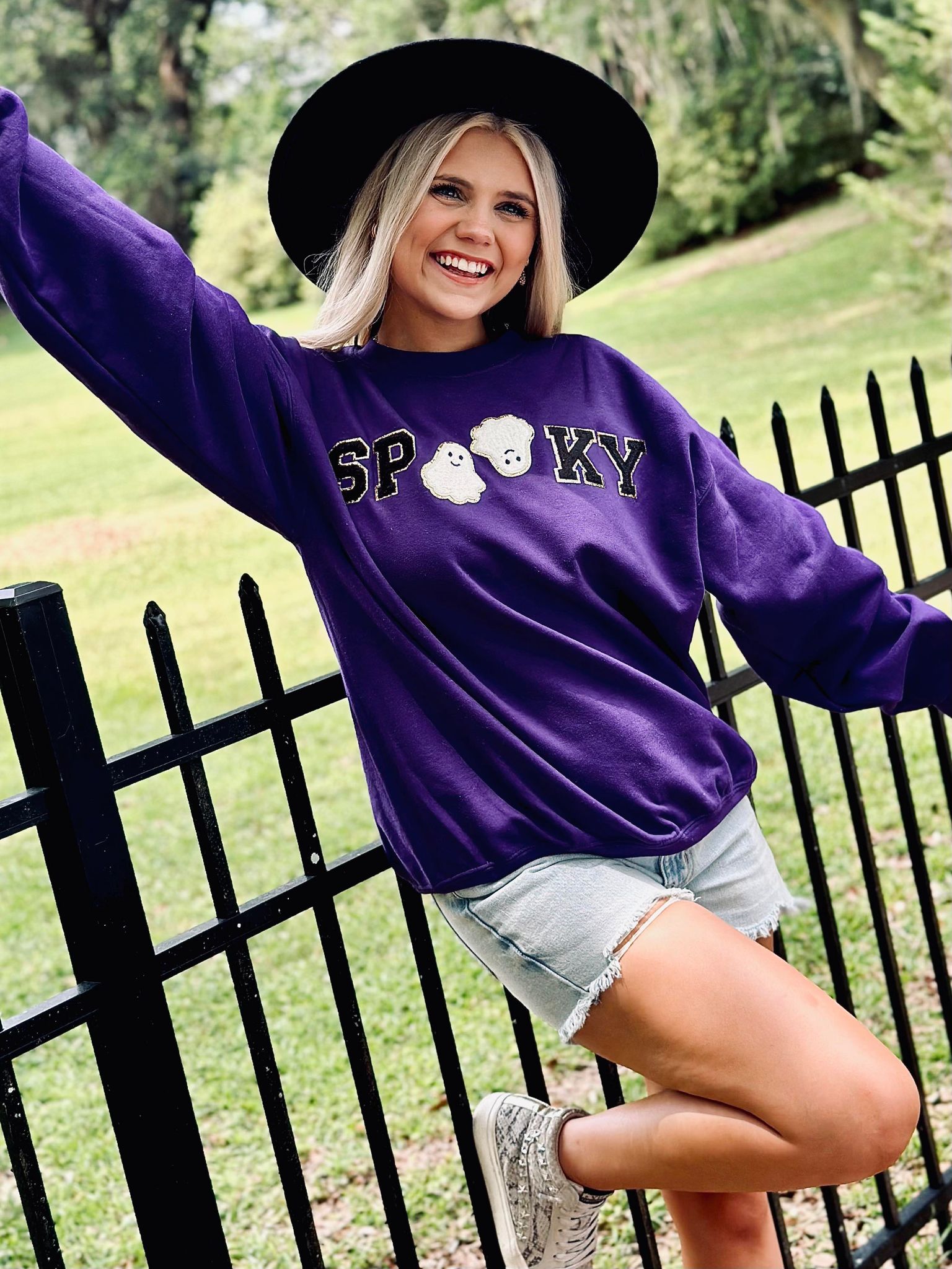 Spooky Flying Ghost Chenille Patch Sweatshirt