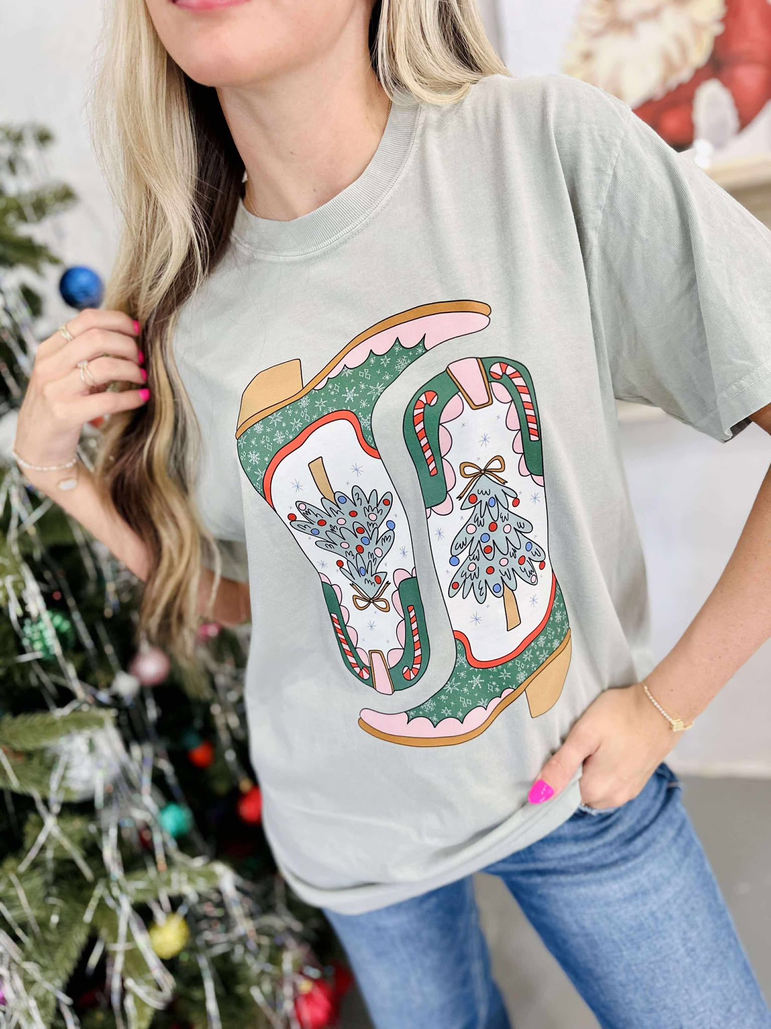Cowgirl Christmas Boots DTF Graphic Tee