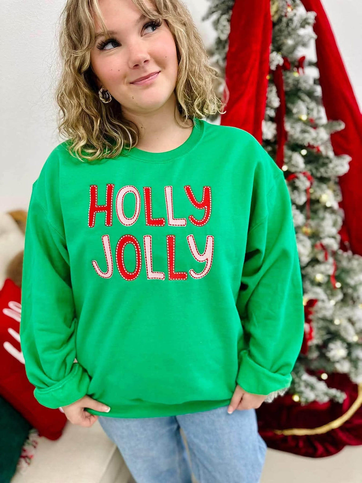 Holly Jolly Thread Stitching CMAS93 Festive Top